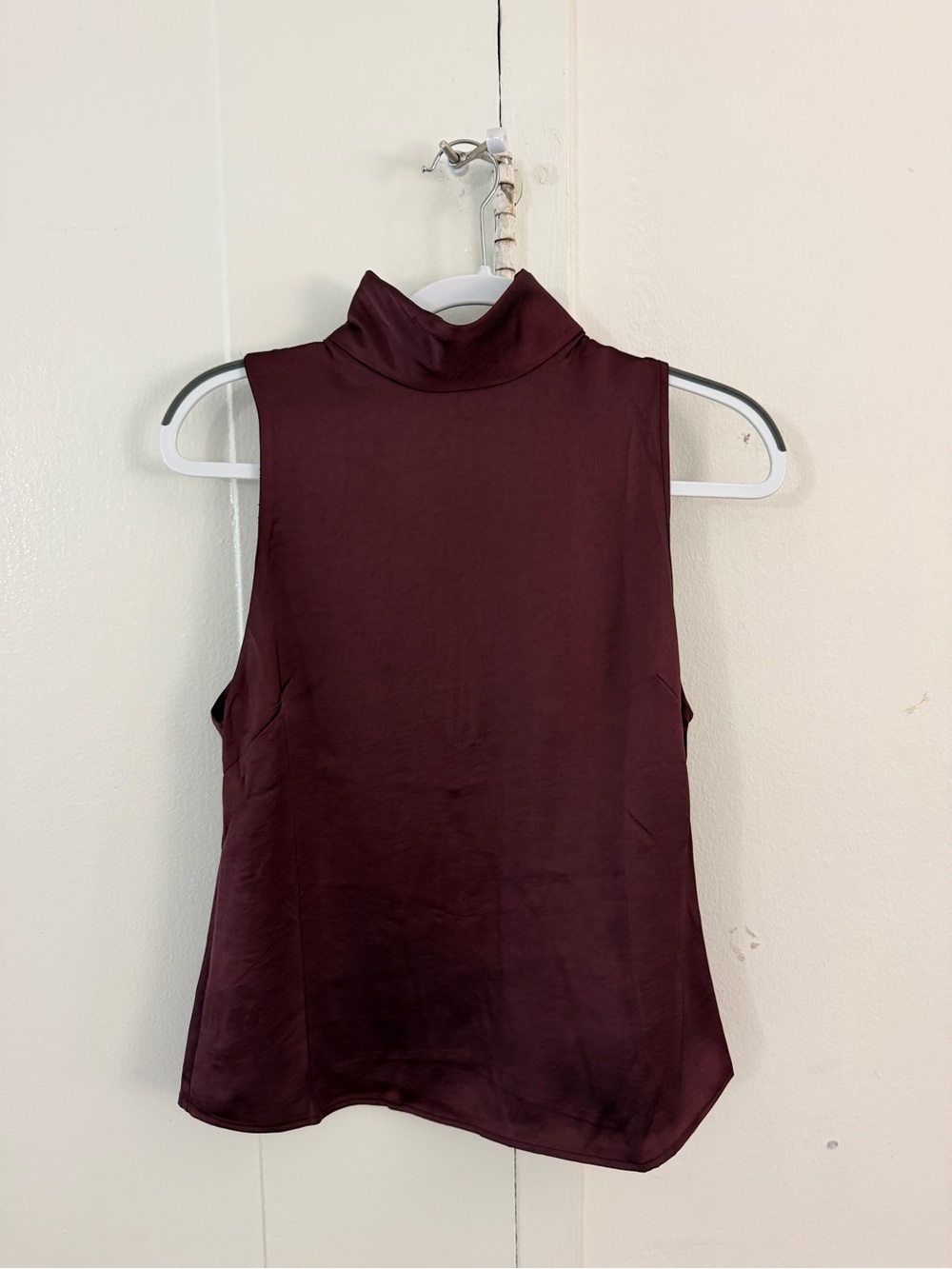 Mango Sleeveless Satin Top in Burgundy, Size S